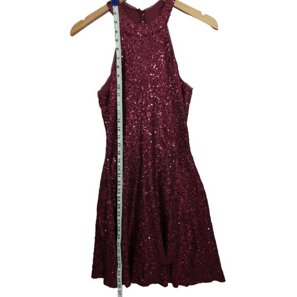 Miss Kim USA Sequin Halter Dress Womens M Red Sleeveless Holiday Party Event - Picture 9 of 12